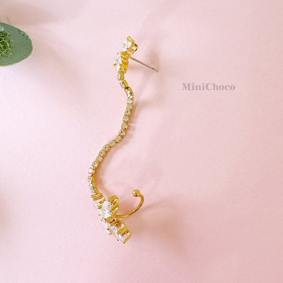 Cubic Zirconia Flower Cuff Earrings - Picture 5 of 9